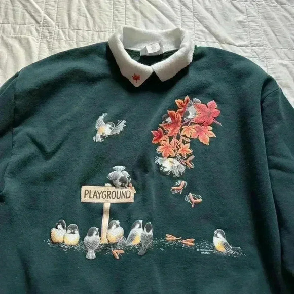 Vintage collared graphic sweatshirt autumn fall theme women’s size large grandma - Picture 2 of 8